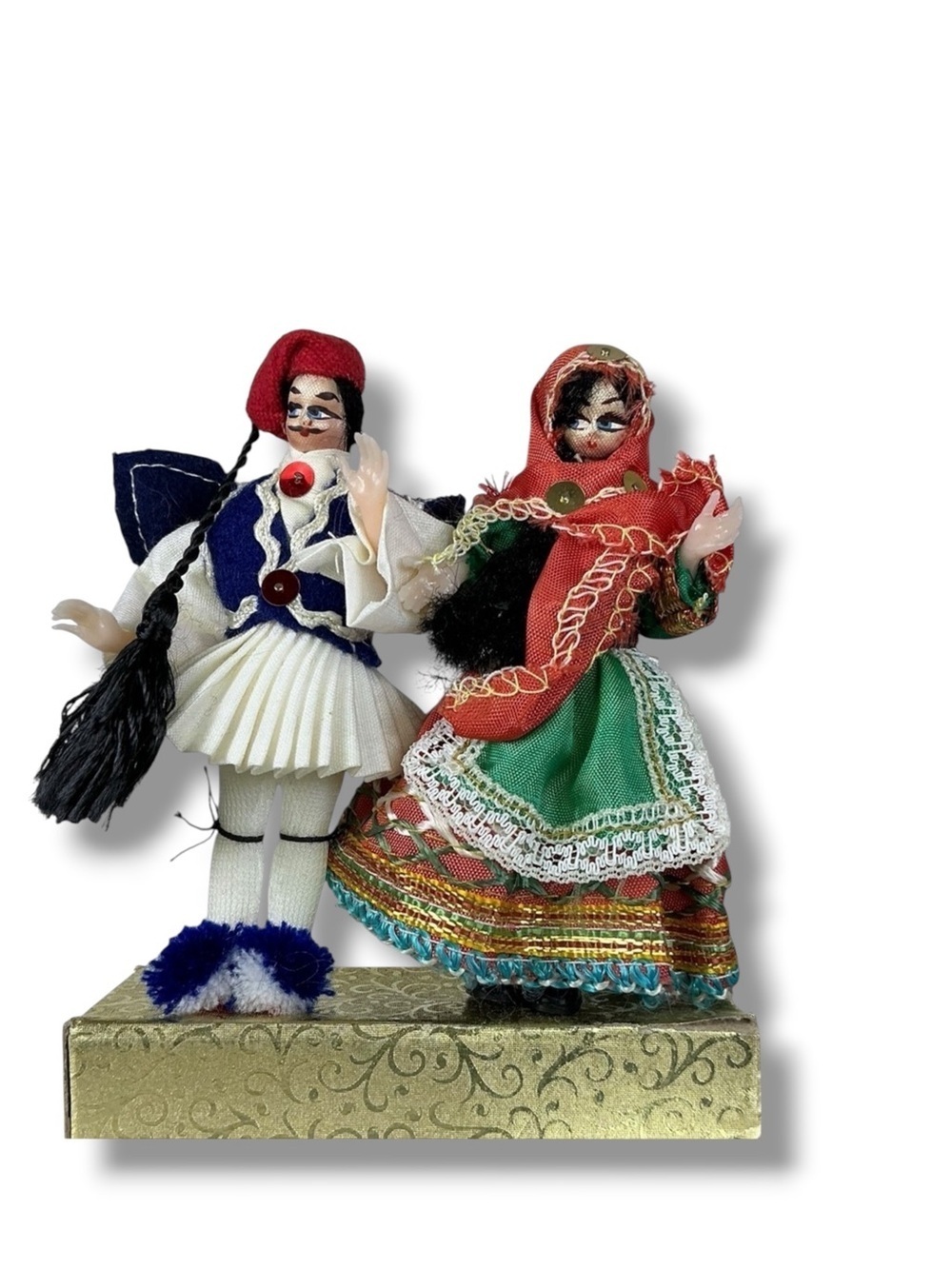 Vintage Greek Folk Doll Set Tsolias Evzones Traditional Ceremonial Dance Outfit